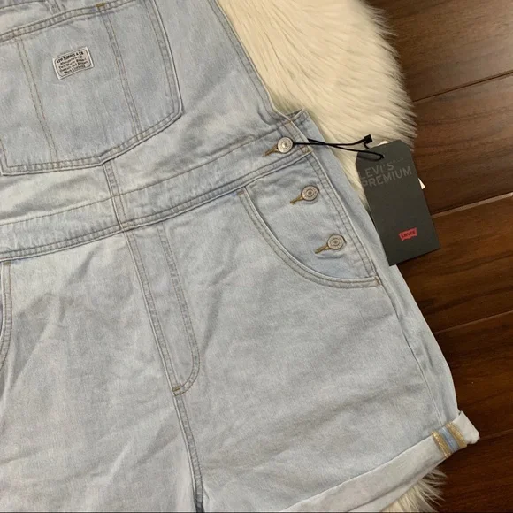 Levi's Womens Size XL Light Wash Caught Napping Vintage Shortalls Overalls - Picture 3 of 6
